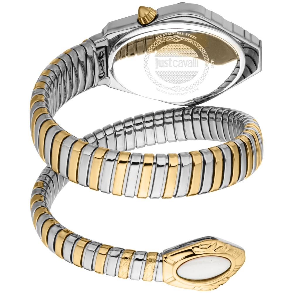 JUST CAVALLI Signature Snake White MOP Dial 22x35mm Two-Tone Gold Stainless Steel Bracelet JC1L357M0055
