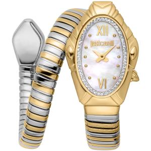 JUST CAVALLI Signature Snake White MOP Dial 22x35mm Two-Tone Gold Stainless Steel Bracelet JC1L357M0055 - 60882