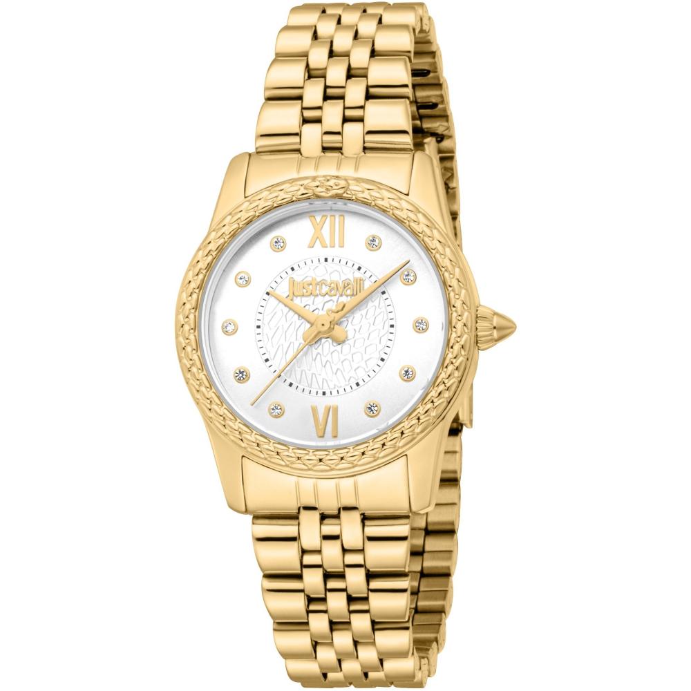 JUST CAVALLI Animalier Sublime Gift Set Silver Dial 30mm Gold Stainless Steel Bracelet JC1L360M0055
