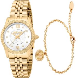 JUST CAVALLI Animalier Sublime Gift Set Silver Dial 30mm Gold Stainless Steel Bracelet JC1L360M0055 - 60833
