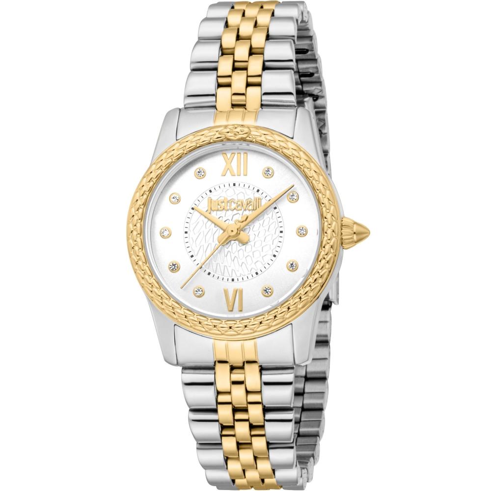 JUST CAVALLI Animalier Sublime Gift Set Silver Dial 30mm Two-Tone Gold Stainless Steel Bracelet JC1L360M0075