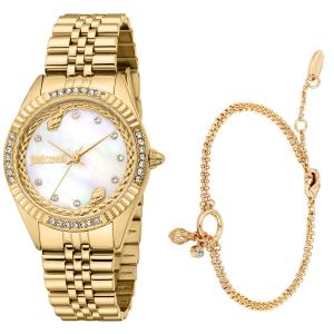 JUST CAVALLI Glam Gift Set White MOP Dial 32mm Gold Stainless Steel Bracelet JC1L361M0055 - 60951