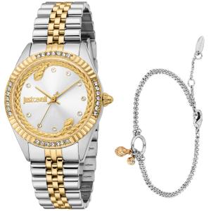 JUST CAVALLI Glam Gift Set  Silver Dial 32mm Two-Tone Gold Stainless Steel Bracelet JC1L361M0075 - 60950