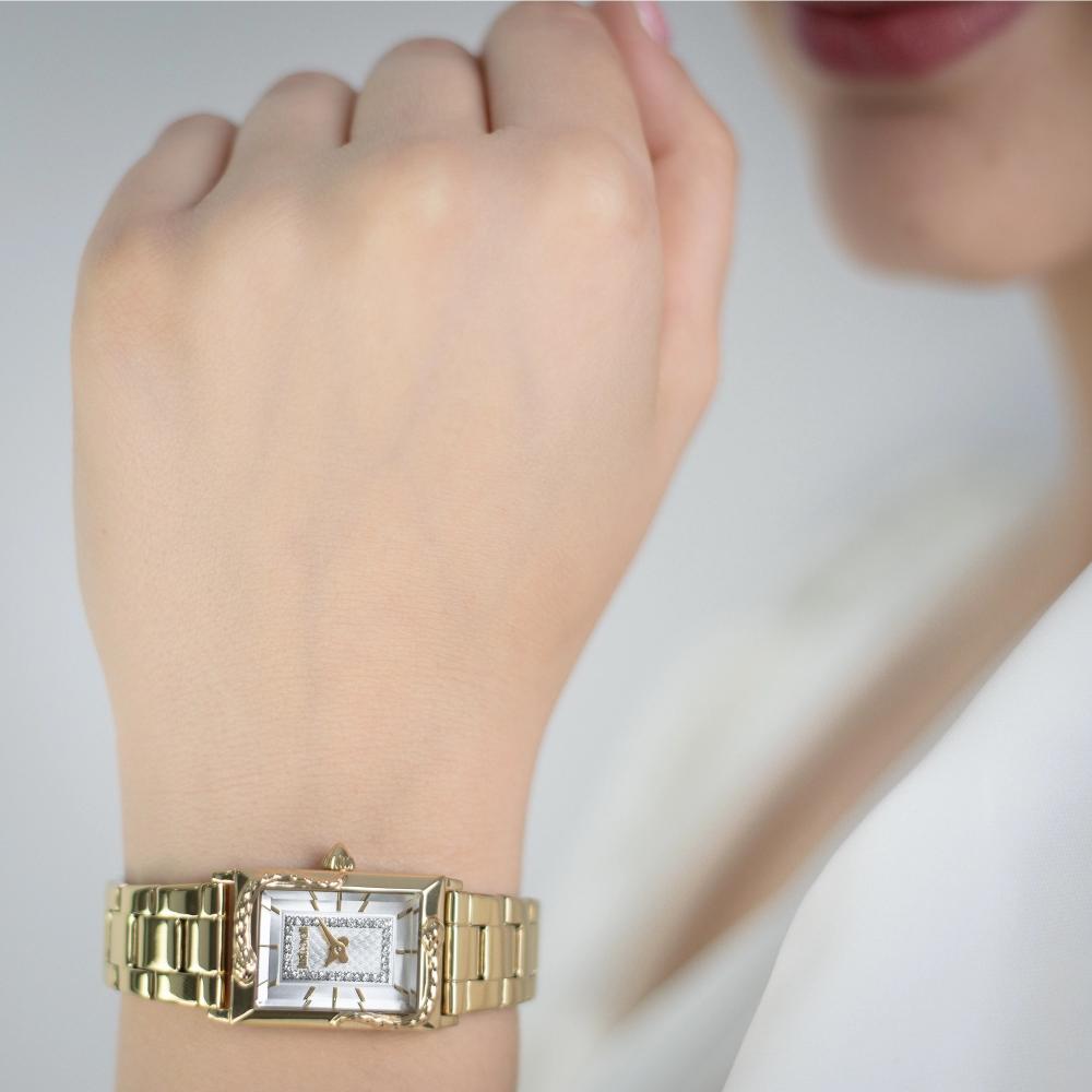 JUST CAVALLI Snake White Dial 20x27mm Gold Stainless Steel Bracelet JC1L364M0065