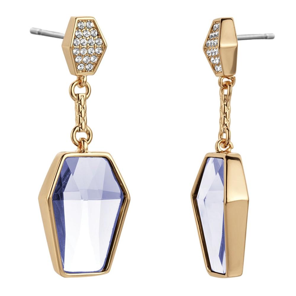 JUST CAVALLI Zaffiro Earrings Gold Stainless Steel with Amethyst Glass Stones and Cubic Zirconia JCER01033200
