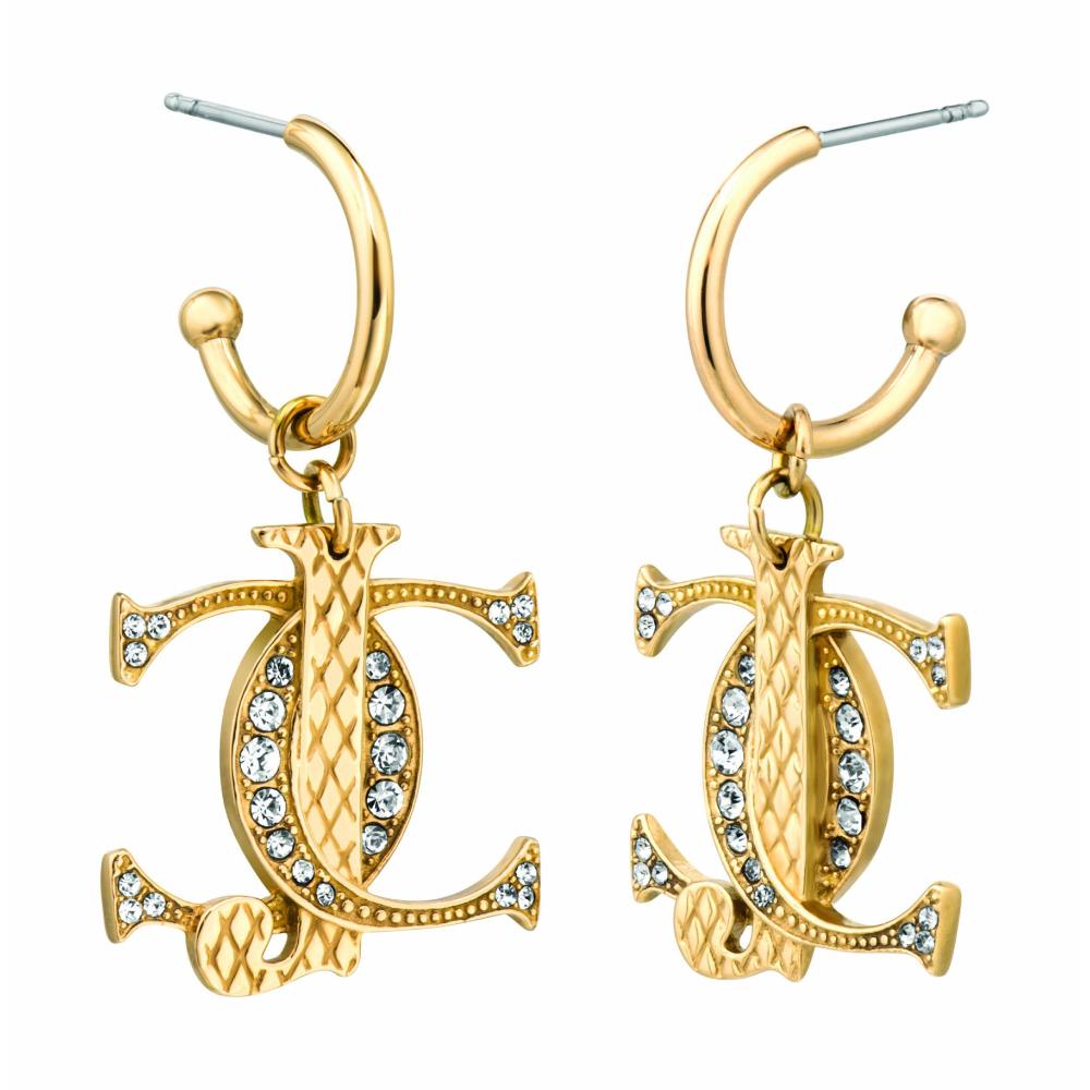 JUST CAVALLI Logo Earrings Gold Stainless Steel with Cubic Zirconia JCER01333200
