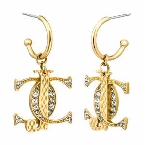 JUST CAVALLI Logo Earrings Gold Stainless Steel with Cubic Zirconia JCER01333200 - 43066