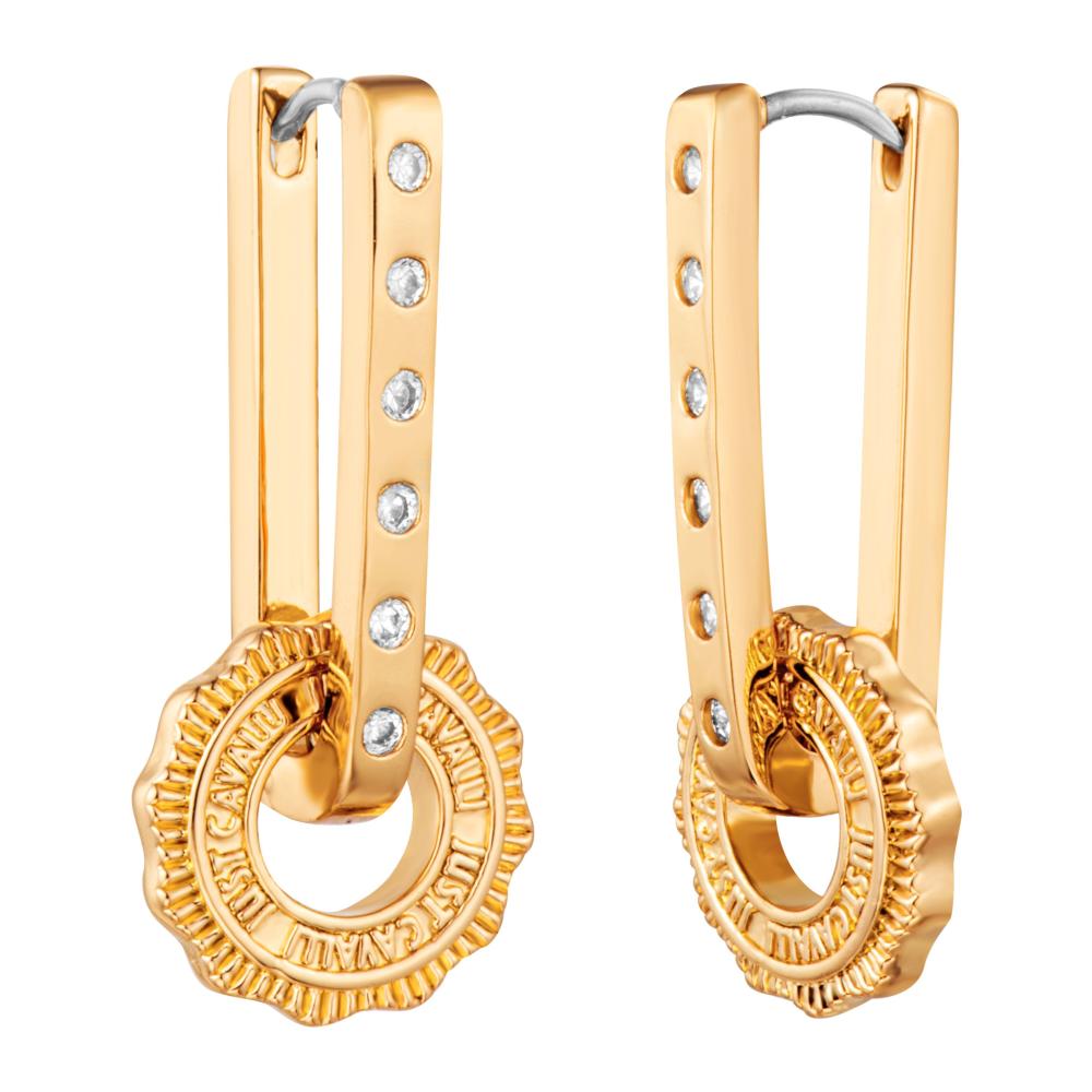 JUST CAVALLI Logo Earrings Gold Stainless Steel With Cubic Zirconia JCER01773200