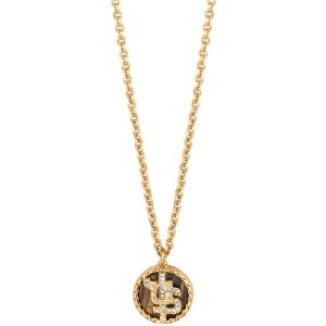 JUST CAVALLI Logo Necklace Gold Stainless Steel with Tiger Eye Stone and Cubic Zirconia JCNL01653400 - 40509