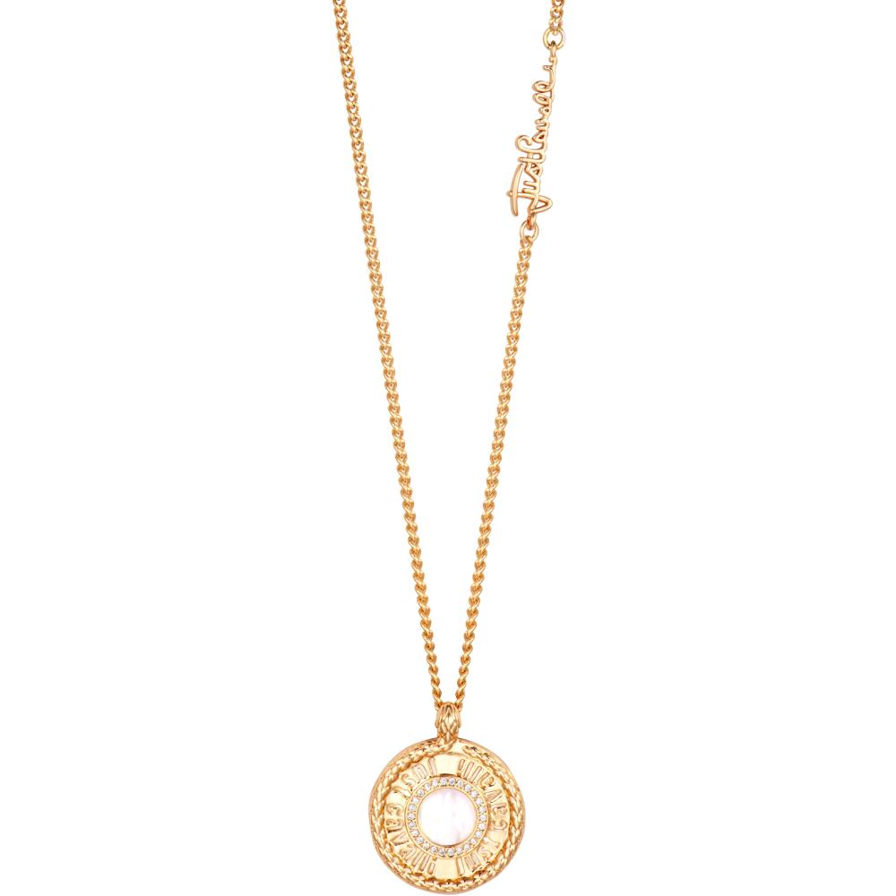 JUST CAVALLI Logo Necklace Gold Stainless Steel with Cubic Zirconia JCNL01973400