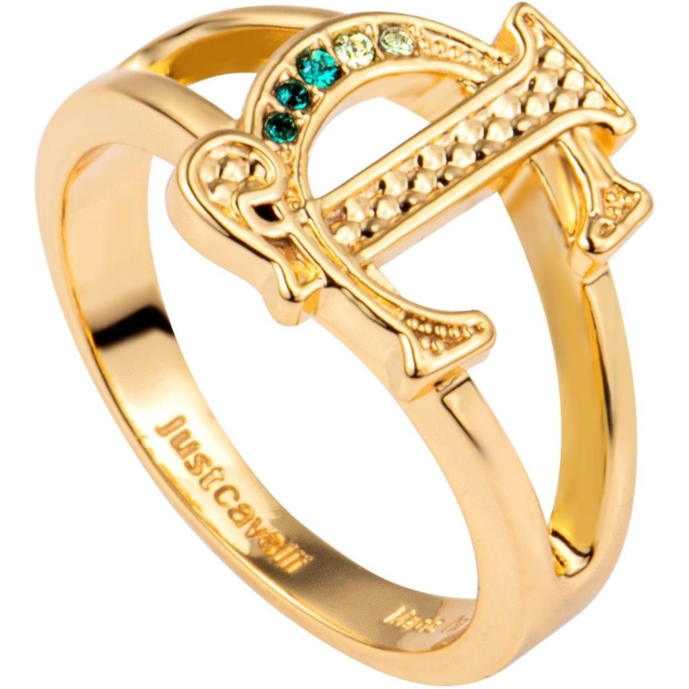 JUST CAVALLI Logo Ring Gold Stainless Steel With Cubic Zirconia JCRG01143407