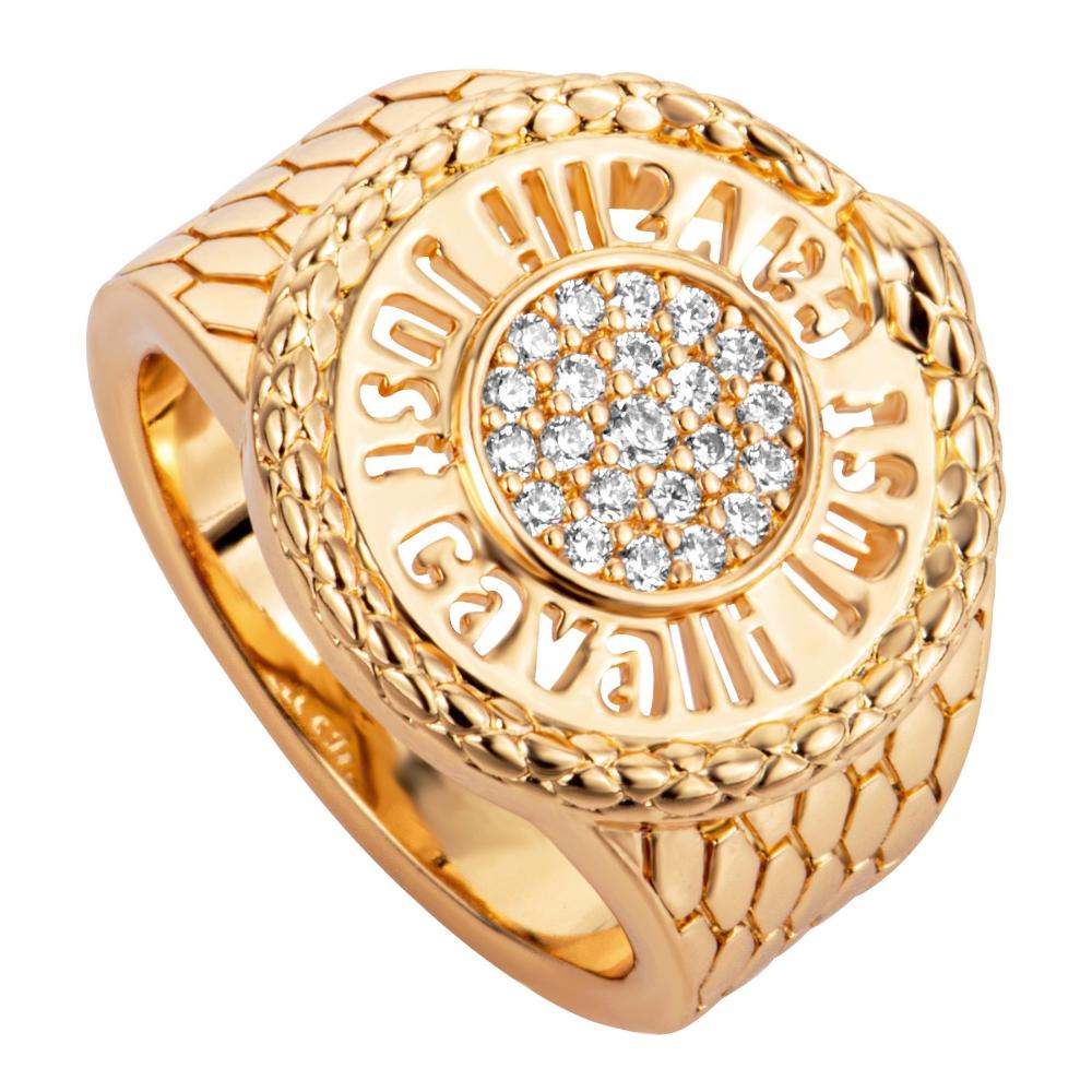 JUST CAVALLI Logo Ring Gold Stainless Steel With Cubic Zirconia JCRG01333207