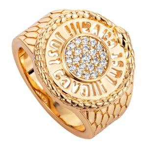 JUST CAVALLI Logo Ring Gold Stainless Steel With Cubic Zirconia JCRG01333207 - 50900