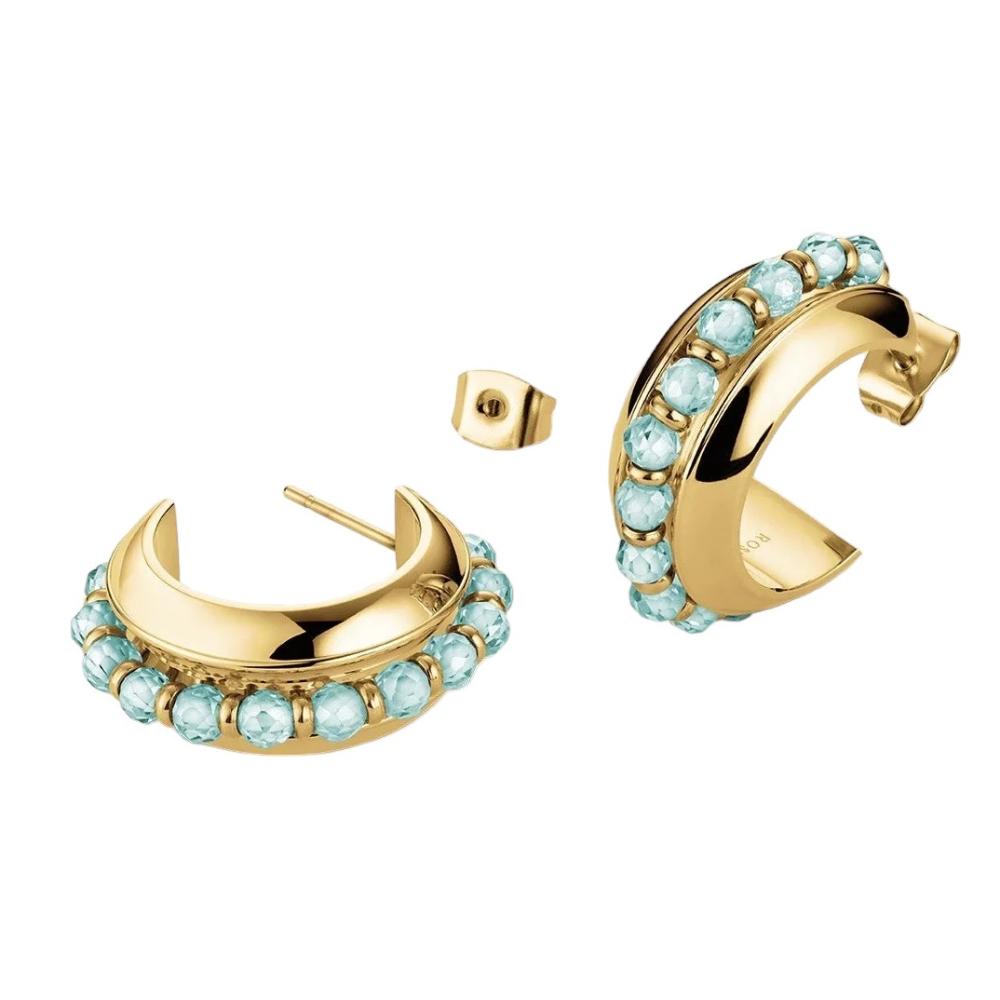 ROSEFIELD Earrings Blue Beads Hoops Gold Stainless Steel JEBBG-J818