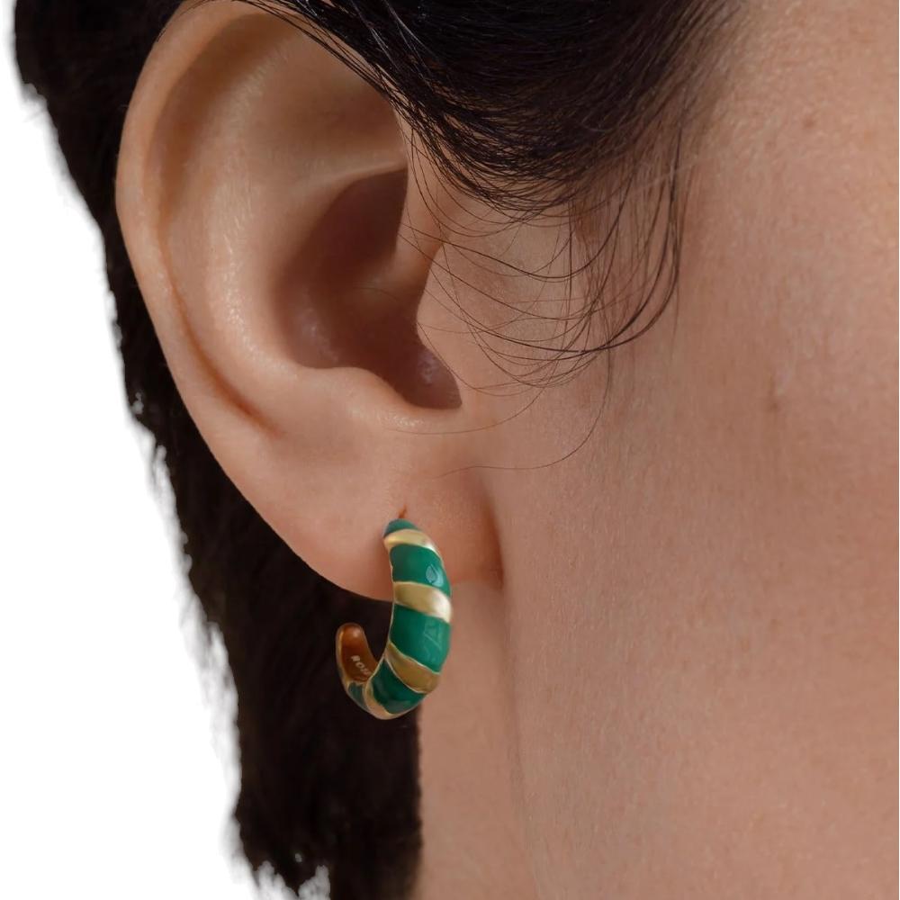 ROSEFIELD Earrings Emerald Croissant Hoops  Stainless Steel JEECG-J717
