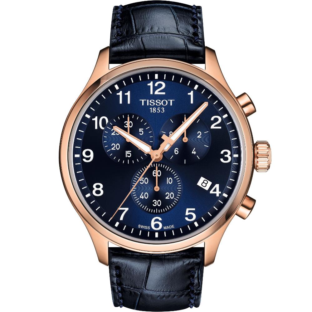 TISSOT XL Classic Chronograph Blue Dial 45mm Rose Gold Stainless Steel Blue Leather Strap T116.617.36.042.00