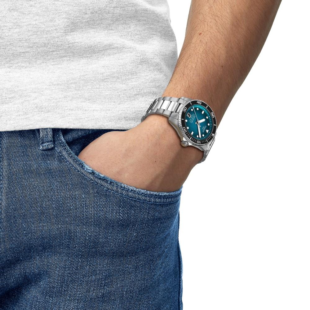 TISSOT Seastar 1000 Powermatic 80 Graded Turquoise-Black Dial 40mm Silver Stainless Steel Bracelet T120.807.11.091.00