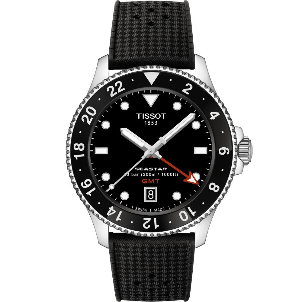 TISSOT Seastar 1000 Quartz GMT Black Dial 40mm Silver Stainless Steel Black Rubber Strap T120.852.17.051.00