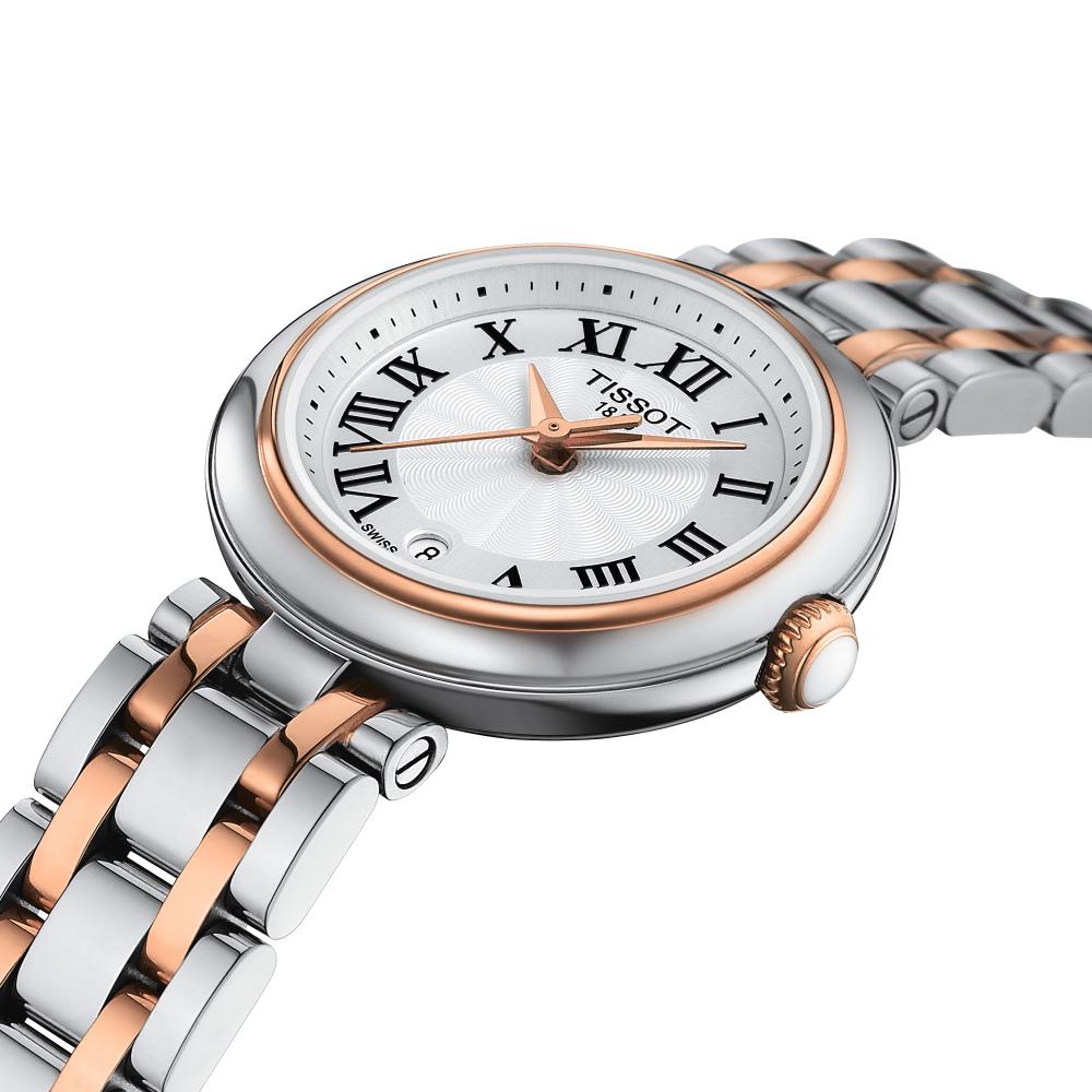 TISSOT Bellissima White Dial 26mm Two Tone Rose Gold Stainless Steel Bracelet T126.010.22.013.01