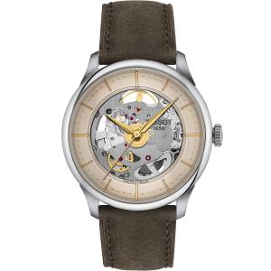 TISSOT Chemin Des Tourelles Powermatic 80 Skeleton Ivory Dial 39mm Silver Stainless Steel Green Leather Strap T139.836.16.261.00 - 45917