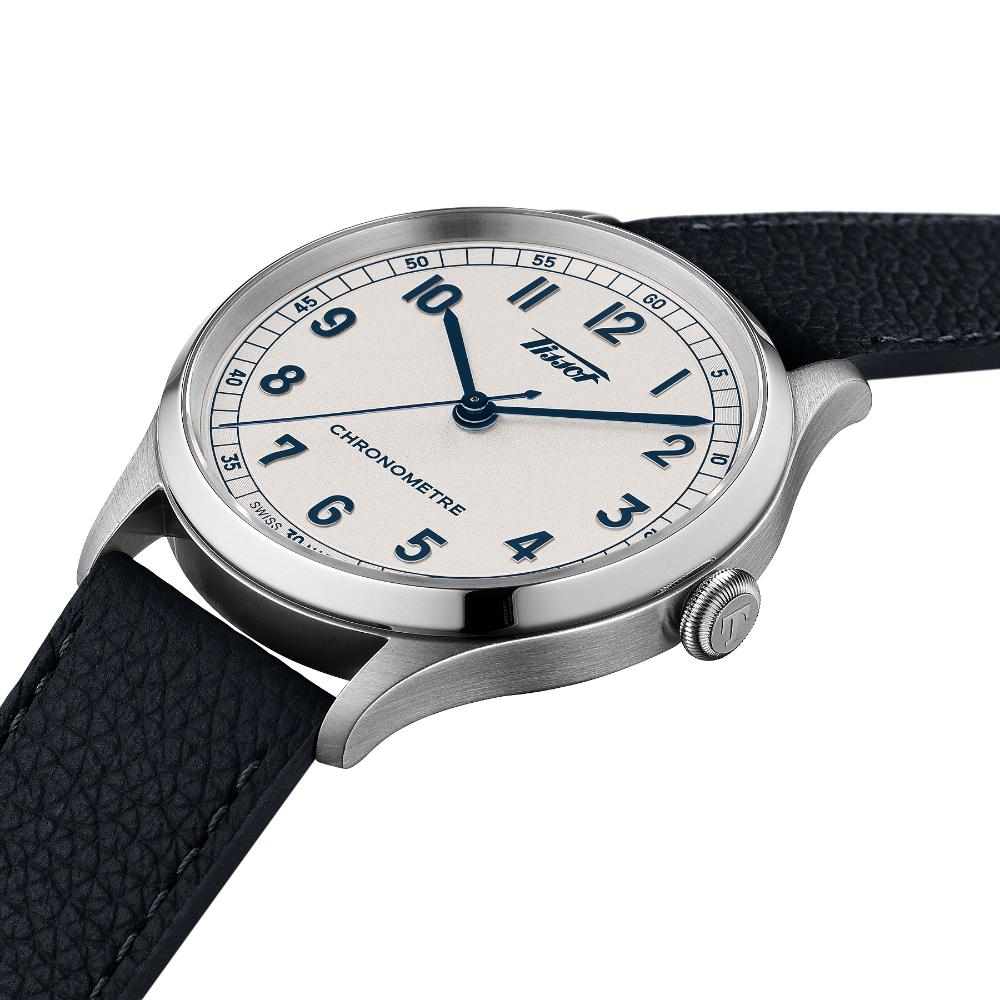 TISSOT Heritage Telemeter 1938 Automatic COSC Silver Dial 39mm Silver Stainless Steel Milanese Bracelet and Blue Leather Strap T142.464.16.032.00 - 6