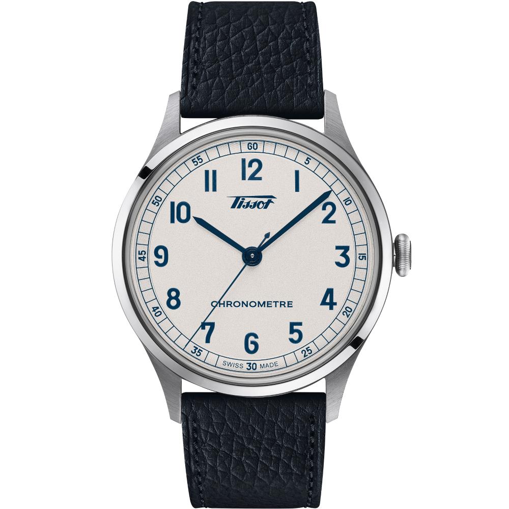 TISSOT Heritage Telemeter 1938 Automatic COSC Silver Dial 39mm Silver Stainless Steel Milanese Bracelet and Blue Leather Strap T142.464.16.032.00