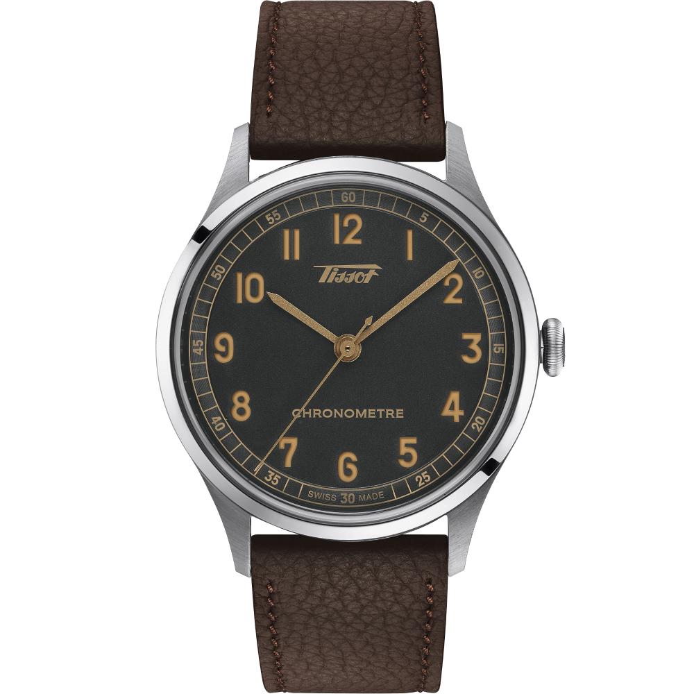 TISSOT Heritage Telemeter 1938 Automatic COSC Anthracite Dial 39mm Silver Stainless Steel Brown Leather Strap T142.464.16.062.00