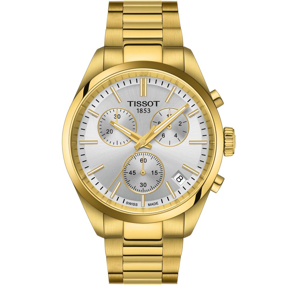 TISSOT PR 100 Chronograph Silver Dial 40mm Gold Stainless Steel Bracelet T150.417.33.031.00