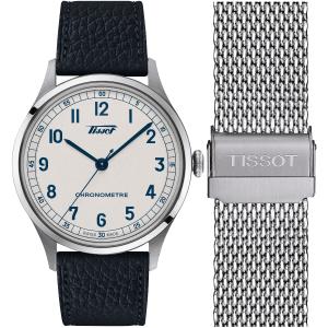 TISSOT Heritage Telemeter 1938 Automatic COSC Silver Dial 39mm Silver Stainless Steel Milanese Bracelet and Blue Leather Strap T142.464.16.032.00 - 49171