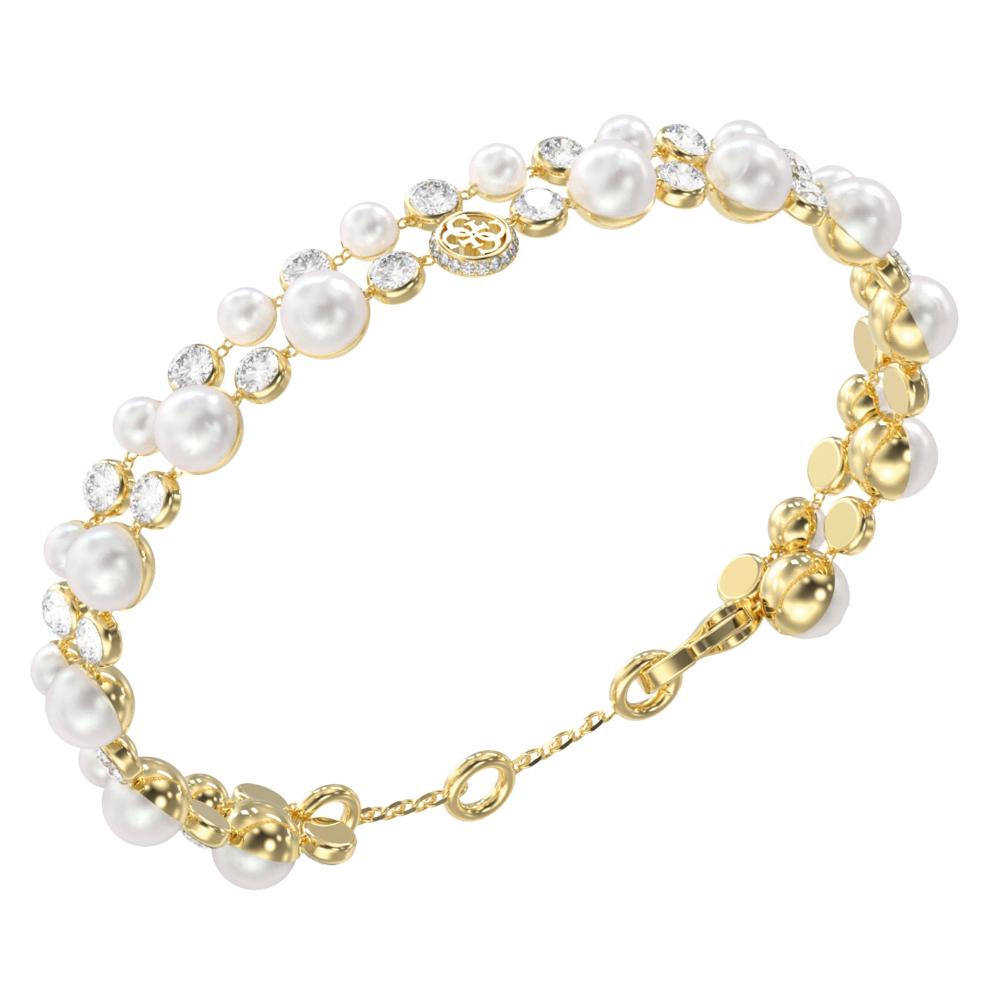 ΒΡΑΧΙΟΛΙ Tiny Pearly GUESS Jewellery από Επιχρυσωμένο Ανοξείδωτο Ατσάλι με Πέτρες Ζιργκόν και Μαργαριτάρια JUBB05577JWYGL