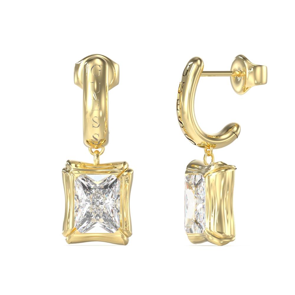 GUESS Jewellery Dangle Bamboo Earrings from Gold Plated Stainless Steel with Zircon Stones JUBE05172JWYGT/U