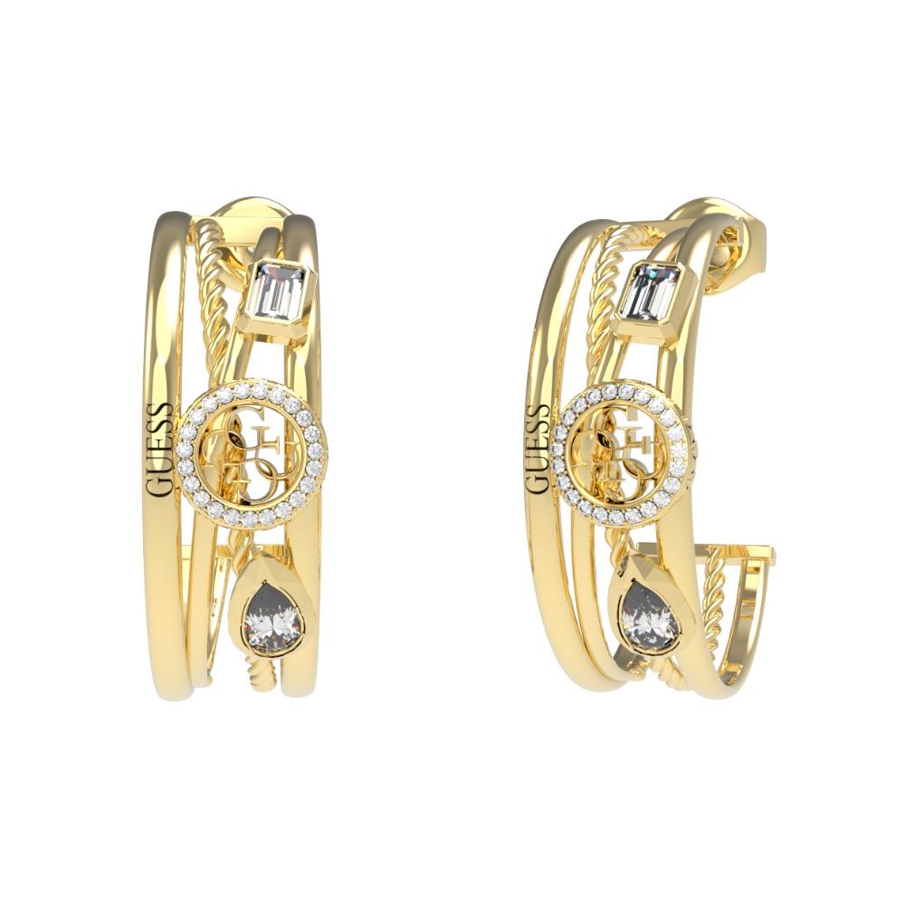 GUESS Jewellery 4G Light Hoop Earrings Gold Plated Stainless Steel with Zircon Stones JUBE05236JWYGT/U