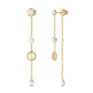 ΣΚΟΥΛΑΡΙΚΙΑ Κρεμαστά Tiny Pearly GUESS Jewellery Επιχρυσωμένο Ανοξείδωτο Ατσάλι με Πέτρες Ζιργκόν και Μαργαριτάρια JUBE05513JWYGT/U - 62759