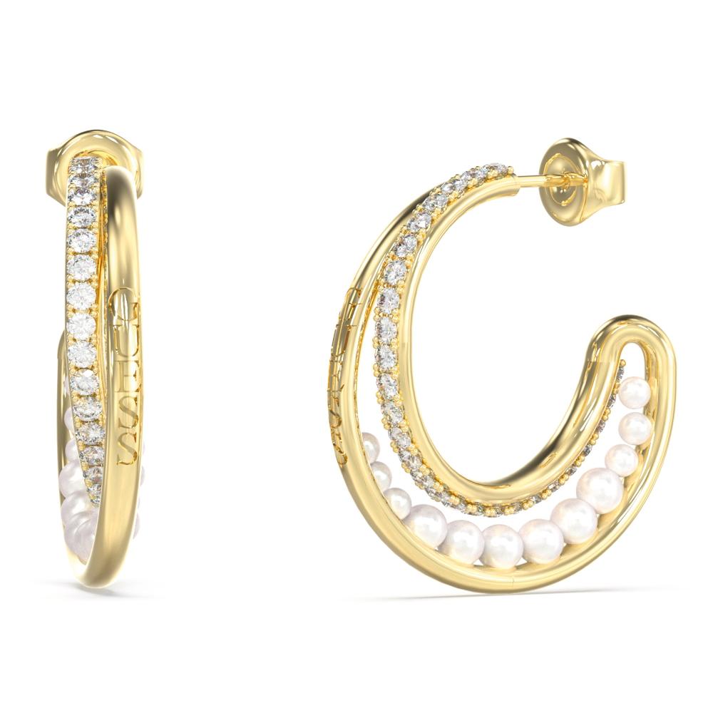ΣΚΟΥΛΑΡΙΚΙΑ Κρίκοι Tiny Pearly GUESS Jewellery Επιχρυσωμένο Ανοξείδωτο Ατσάλι με Πέτρες Ζιργκόν και Μαργαριτάρια JUBE05524JWYGT/U