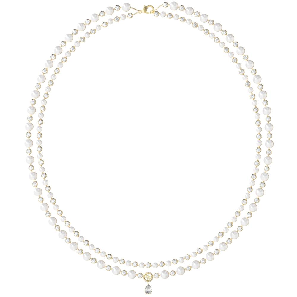 GUESS Jewellery Tiny Pearly Necklace from Gold Plated Stainless Steel with Zircon Stones and Pearls JUBN05576JWYGT/U