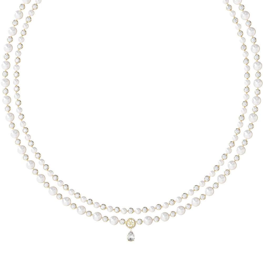GUESS Jewellery Tiny Pearly Necklace from Gold Plated Stainless Steel with Zircon Stones and Pearls JUBN05576JWYGT/U