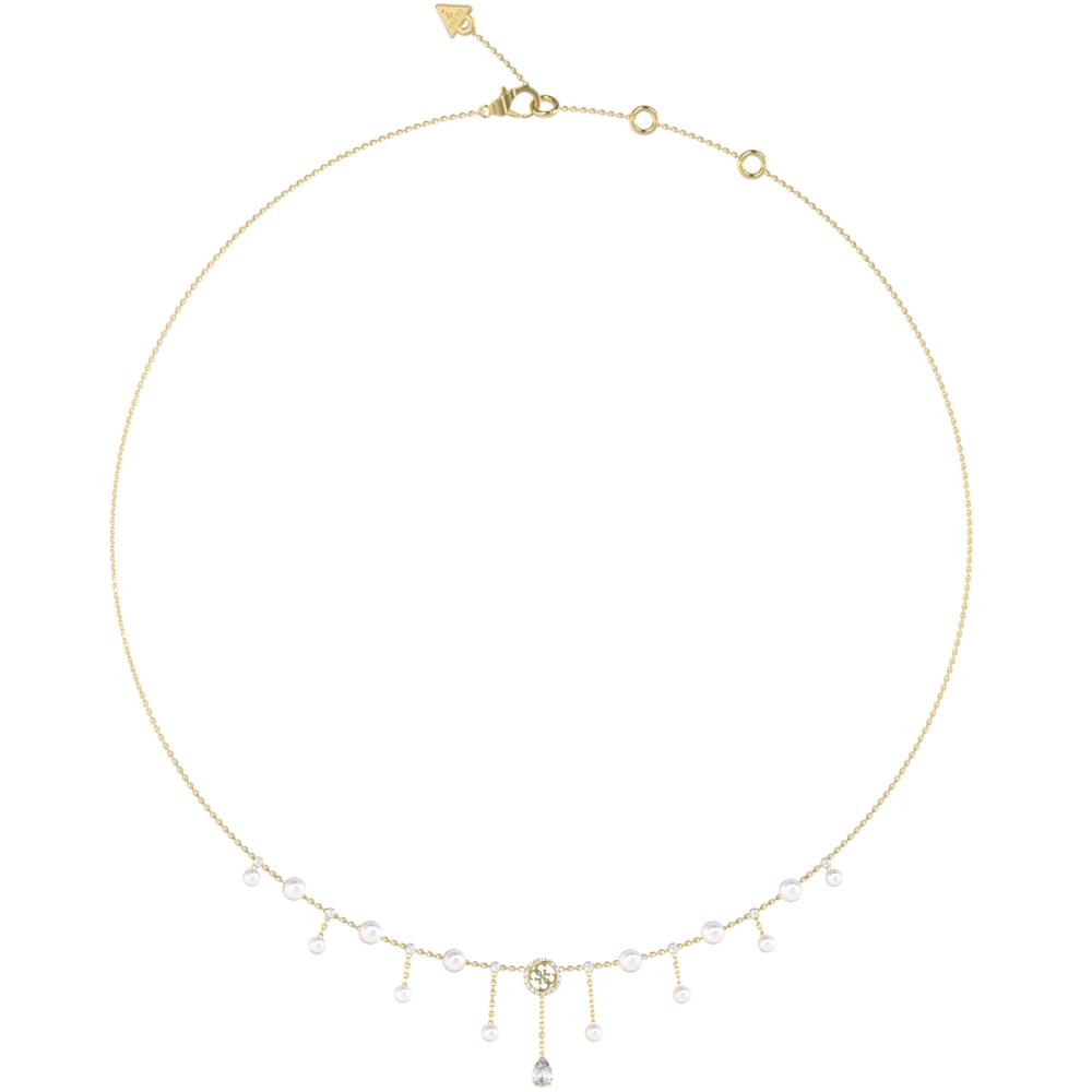 GUESS Jewellery Tiny Pearly Necklace from Gold Plated Stainless Steel with Zircon Stones and Pearls JUBN05580JWYGT/U