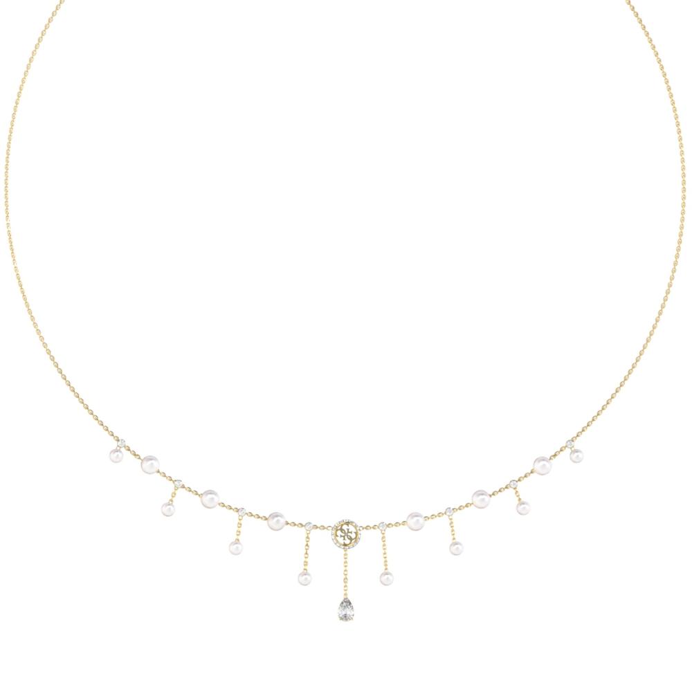 GUESS Jewellery Tiny Pearly Necklace from Gold Plated Stainless Steel with Zircon Stones and Pearls JUBN05580JWYGT/U