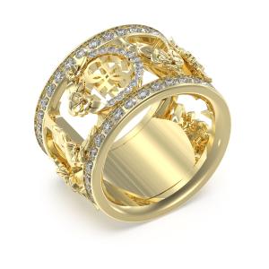 GUESS Jewellery 4G Love Ring from Gold Plated Stainless Steel with Zircon Stones JUBR05037JWYG54 - 56595