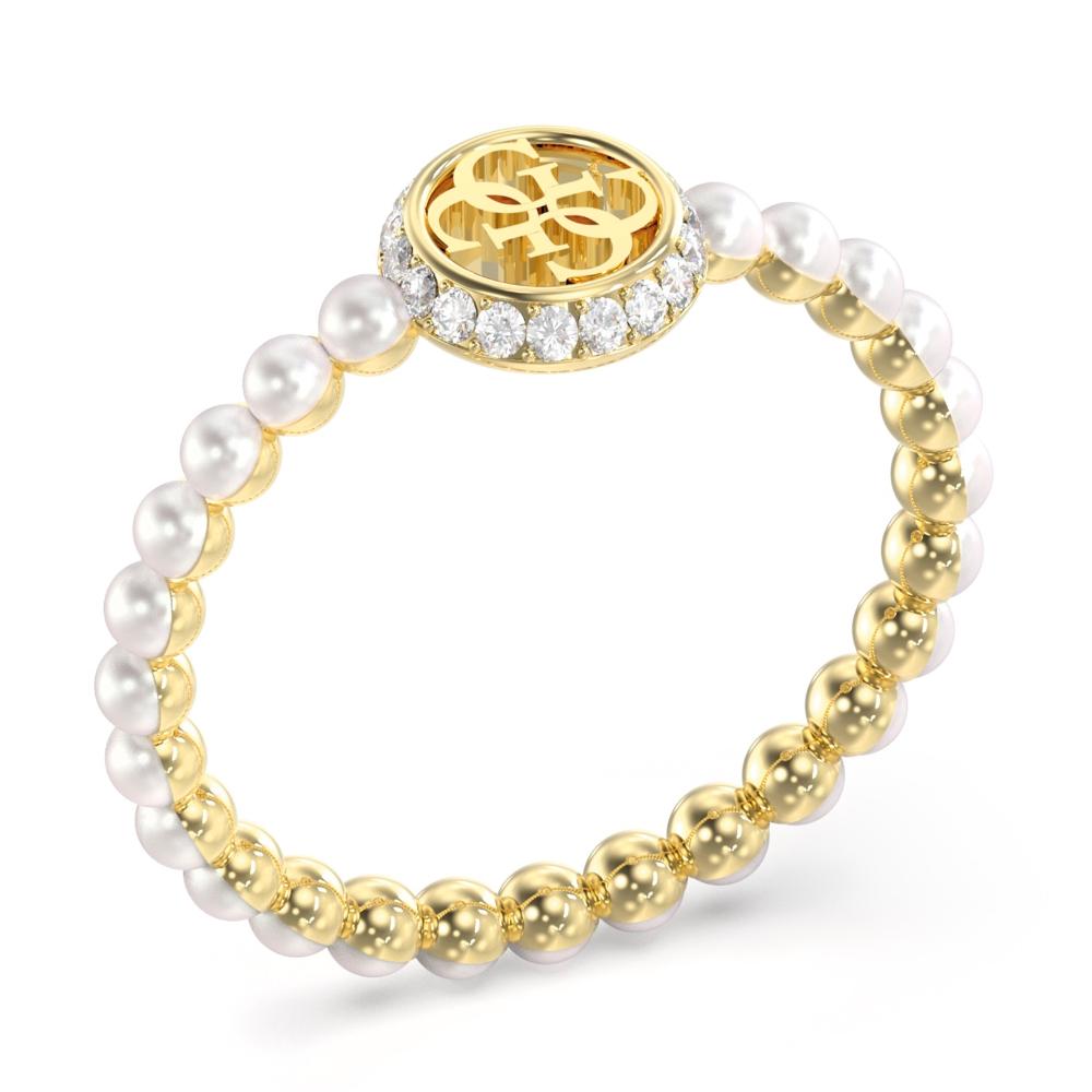 GUESS Tiny Pearly Jewellery Ring from Gold Plated Stainless Steel with Zircon Stones and Pearls JUBR05522JWYG56