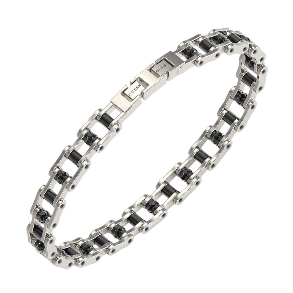GUESS Jewelry Bracelet for Him Black and Silver Stainless Steel JUMB04410JWSTGMT/U