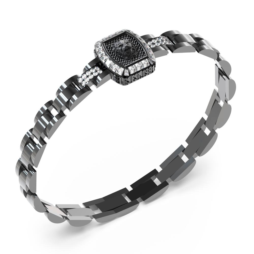 GUESS Jewelry Lion King Bracelet for Him Black Stainless Steel with Zirconn Stones JUMB05003JWBKT/U