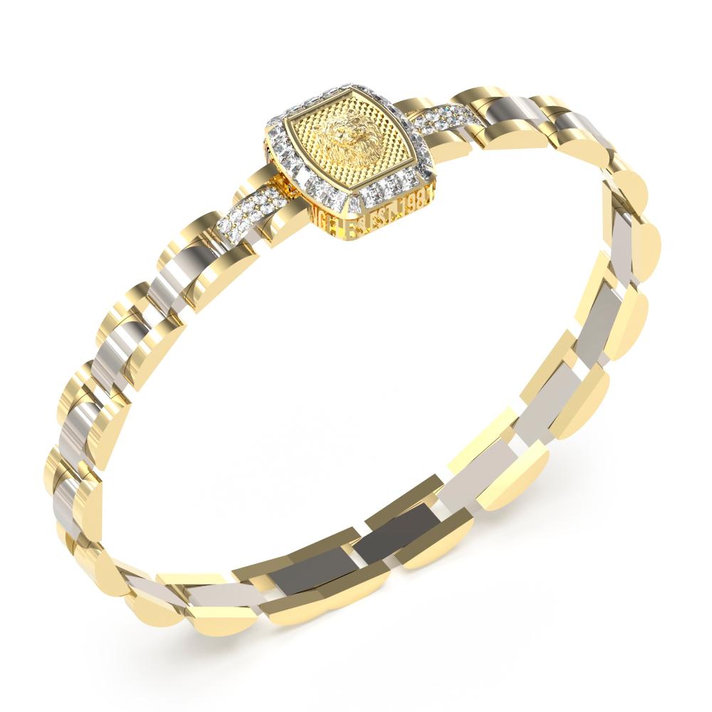 GUESS Jewelry Lion King Bracelet for Him Gold-Plated and Platinum-Plated Stainless Steel with Zirconn Stones JUMB05003JWYGSTT/U