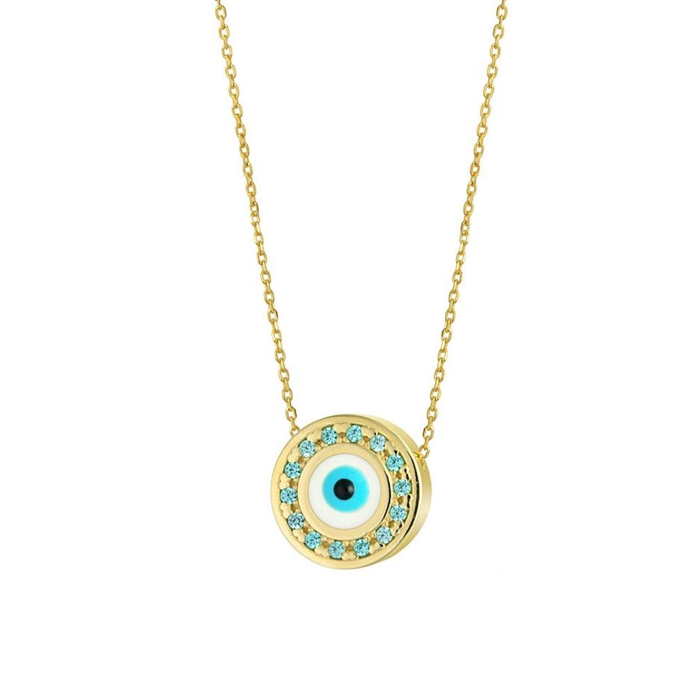 NECKLACE Eye Pendant SENZIO Collection Yellow Gold K14 with Zircon Stones K14-0093.Y