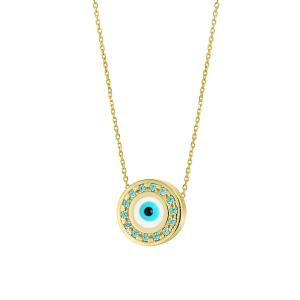 NECKLACE Eye Pendant SENZIO Collection Yellow Gold K14 with Zircon Stones K14-0093.Y - 48905