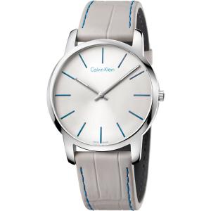 CALVIN KLEIN City Three Hands 43mm  Silver Stainless Steel Gray Leather Strap K2G211Q4 - 1428