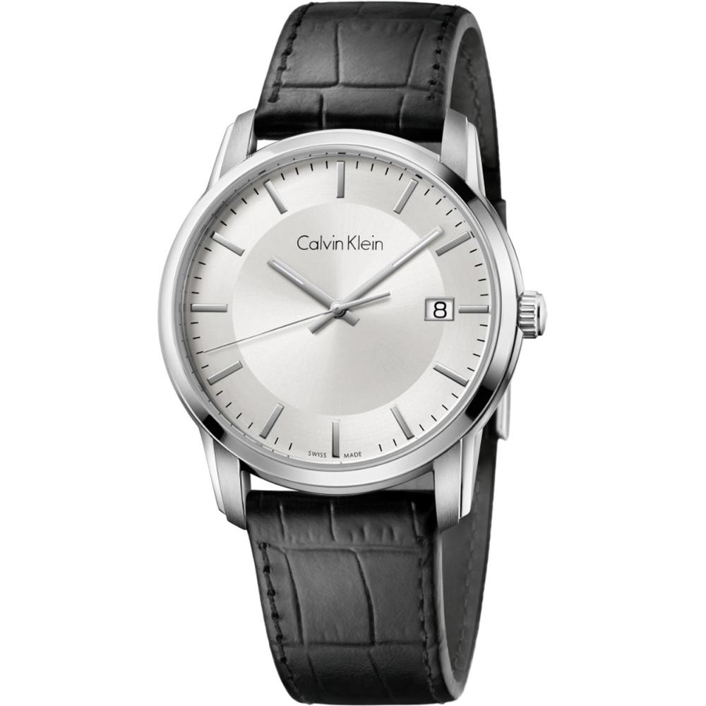 CALVIN KLEIN Infinite Three Hands 42mm Silver Stainless Steel Black Leather Strap K5S311C6