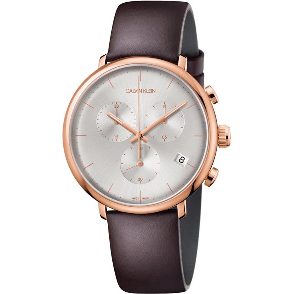 CALVIN KLEIN High Noon Chronograph 43mm Rose Gold Stainless Steel Brown Leather Strap K8M276G6