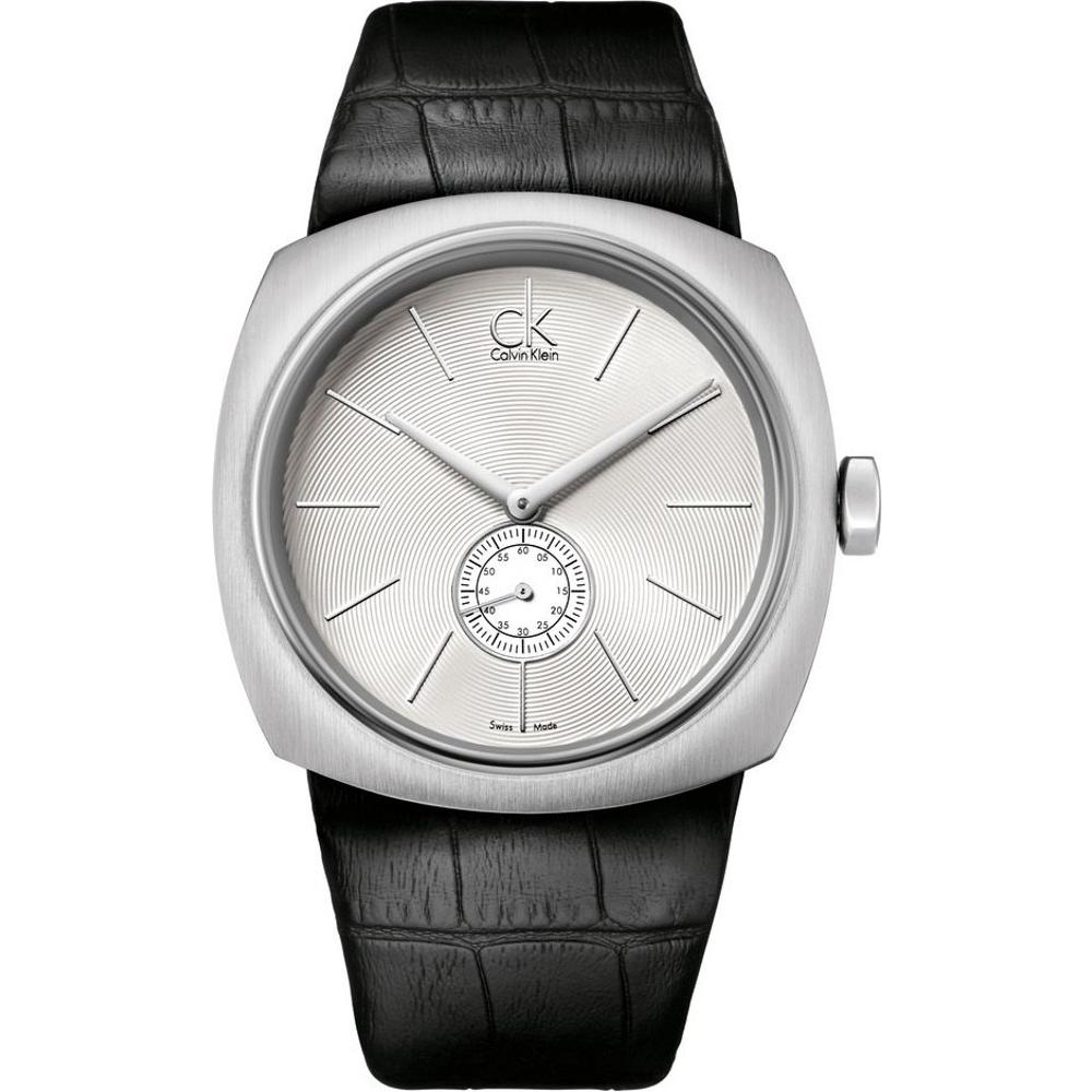 CALVIN KLEIN Conversion Three Hands 45mm Silver Stainless Steel Black Leather Strap K9712120