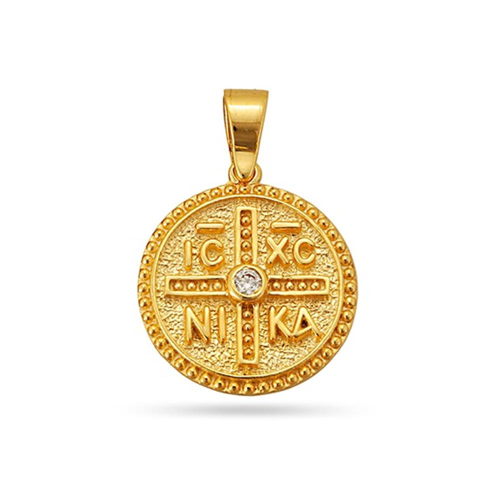 CHRISTIAN CHARMS Byzantine Double Sided SENZIO Collection from K14 Yellow Gold with Zircon KN022